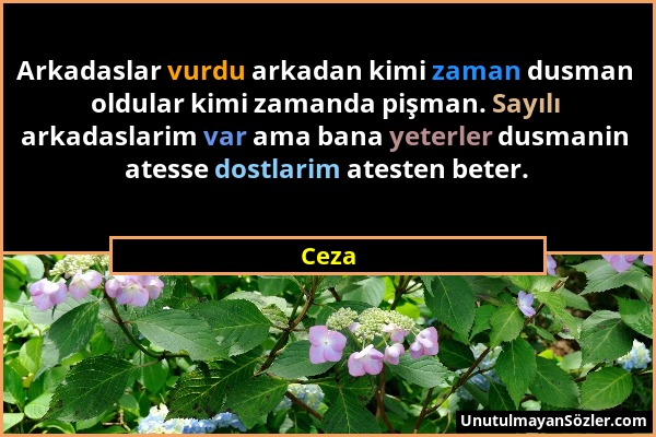 Ceza - Arkadaslar vurdu arkadan kimi zaman dusman oldular kimi zamanda pişman. Sayılı arkadaslarim var ama bana yeterler dusmanin atesse dostlarim ate...