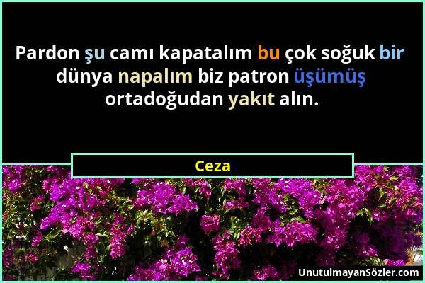 Ceza - Pardon şu camı kapatalım bu çok soğuk bir dünya napalım biz patron üşümüş ortadoğudan yakıt alın....