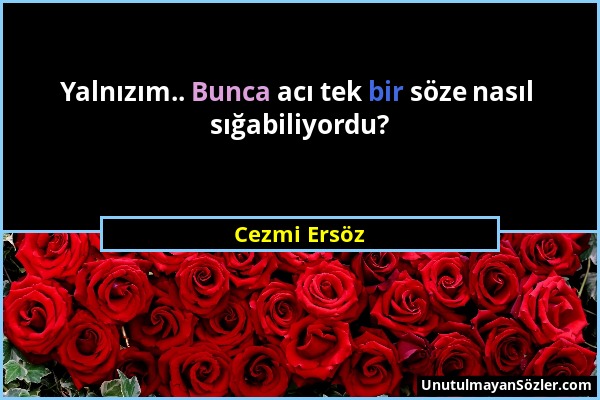 Cezmi Ersöz - Yalnızım.. Bunca acı tek bir söze nasıl sığabiliyordu?...