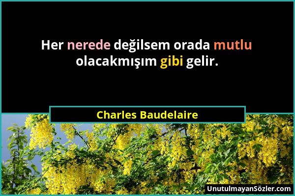 Charles Baudelaire - Her nerede değilsem orada mutlu olacakmışım gibi gelir....
