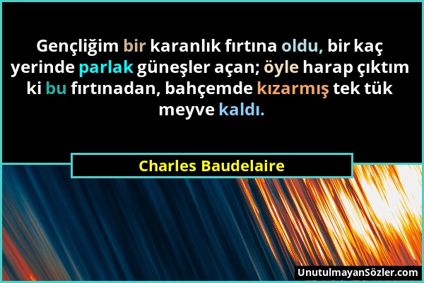 Charles Baudelaire - Gençliğim bir karanlık fırtına oldu, bir kaç yerinde parlak güneşler açan; öyle harap çıktım ki bu fırtınadan, bahçemde kızarmış...