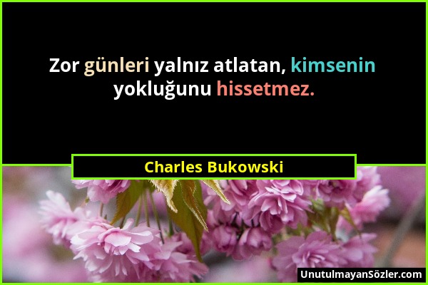 Charles Bukowski - Zor günleri yalnız atlatan, kimsenin yokluğunu hissetmez....