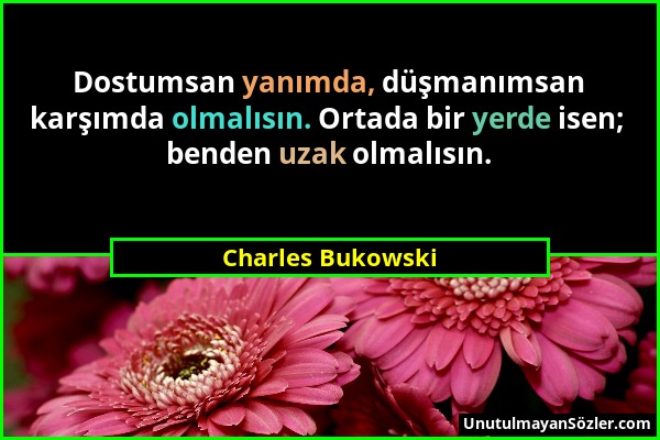 Charles Bukowski - Dostumsan yanımda, düşmanımsan karşımda olmalısın. Ortada bir yerde isen; benden uzak olmalısın....