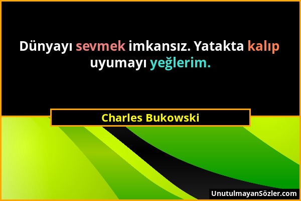 Charles Bukowski - Dünyayı sevmek imkansız. Yatakta kalıp uyumayı yeğlerim....