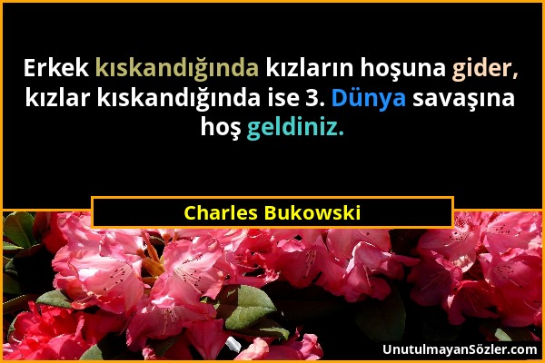 Charles Bukowski - Erkek kıskandığında kızların hoşuna gider, kızlar kıskandığında ise 3. Dünya savaşına hoş geldiniz....