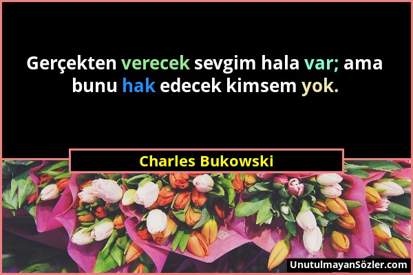 Charles Bukowski - Gerçekten verecek sevgim hala var; ama bunu hak edecek kimsem yok....