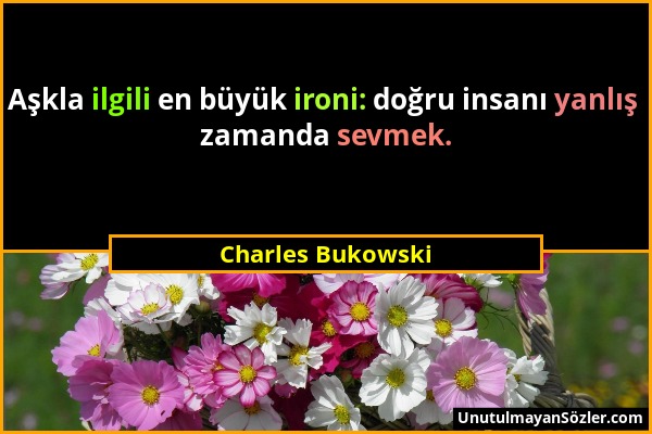 Charles Bukowski - Aşkla ilgili en büyük ironi: doğru insanı yanlış zamanda sevmek....