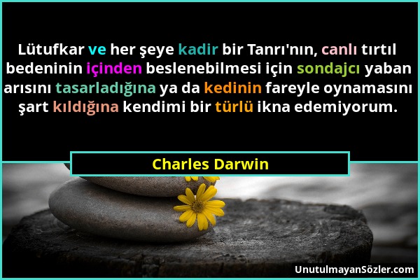 Charles Darwin - Lütufkar ve her şeye kadir bir Tanrı'nın, canlı tırtıl bedeninin içinden beslenebilmesi için sondajcı yaban arısını tasarladığına ya...