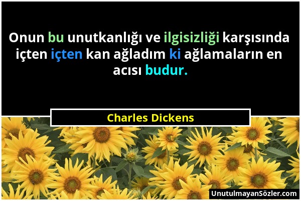 Charles Dickens - Onun bu unutkanlığı ve ilgisizliği karşısında içten içten kan ağladım ki ağlamaların en acısı budur....