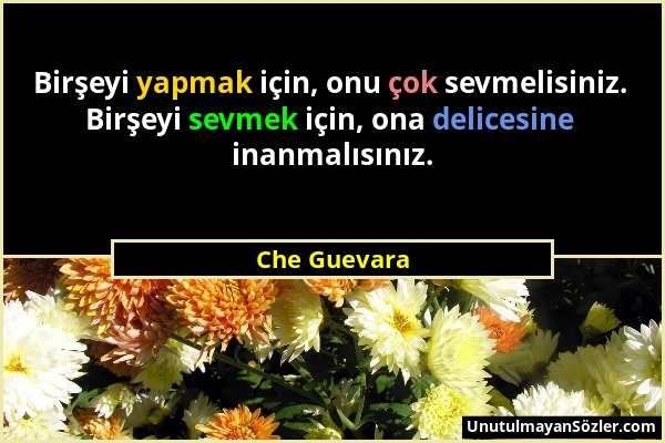 Che Guevara - Birşeyi yapmak için, onu çok sevmelisiniz. Birşeyi sevmek için, ona delicesine inanmalısınız....