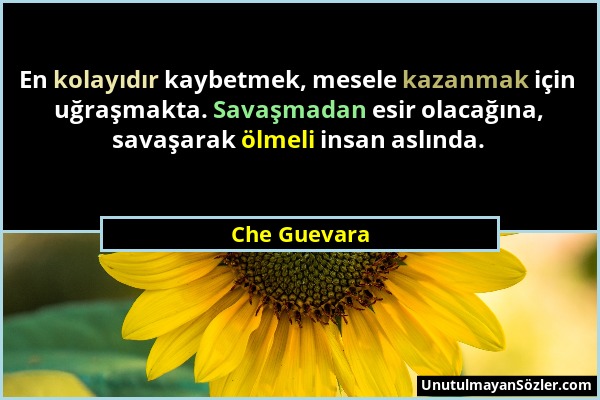 Che Guevara - En kolayıdır kaybetmek, mesele kazanmak için uğraşmakta. Savaşmadan esir olacağına, savaşarak ölmeli insan aslında....