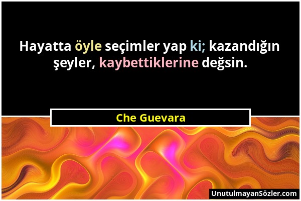 Che Guevara - Hayatta öyle seçimler yap ki; kazandığın şeyler, kaybettiklerine değsin....