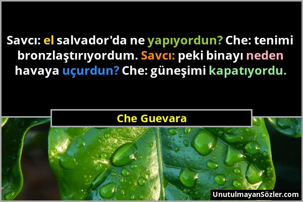 Che Guevara - Savcı: el salvador'da ne yapıyordun? Che: tenimi bronzlaştırıyordum. Savcı: peki binayı neden havaya uçurdun? Che: güneşimi kapatıyordu....