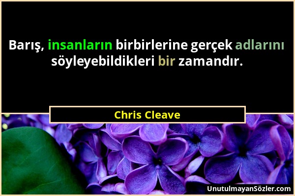 Chris Cleave - Barış, insanların birbirlerine gerçek adlarını söyleyebildikleri bir zamandır....