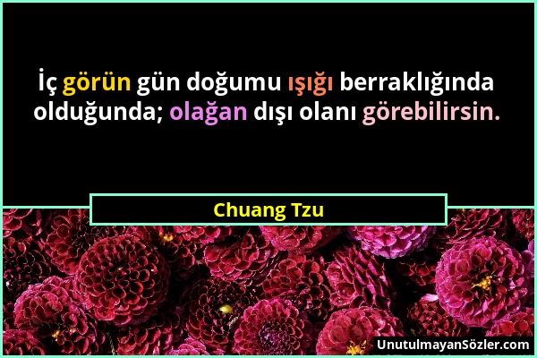 Chuang Tzu - İç görün gün doğumu ışığı berraklığında olduğunda; olağan dışı olanı görebilirsin....