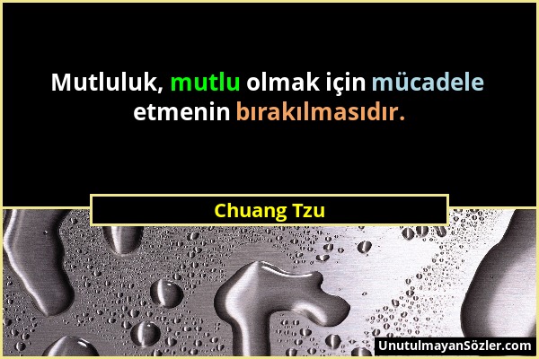 Chuang Tzu - Mutluluk, mutlu olmak için mücadele etmenin bırakılmasıdır....