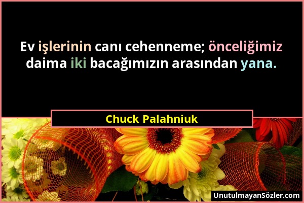 Chuck Palahniuk - Ev işlerinin canı cehenneme; önceliğimiz daima iki bacağımızın arasından yana....