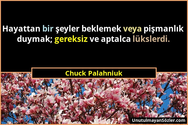 Chuck Palahniuk - Hayattan bir şeyler beklemek veya pişmanlık duymak; gereksiz ve aptalca lükslerdi....