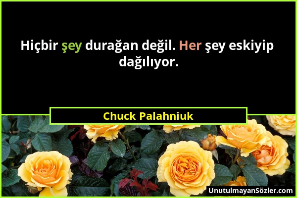 Chuck Palahniuk - Hiçbir şey durağan değil. Her şey eskiyip dağılıyor....