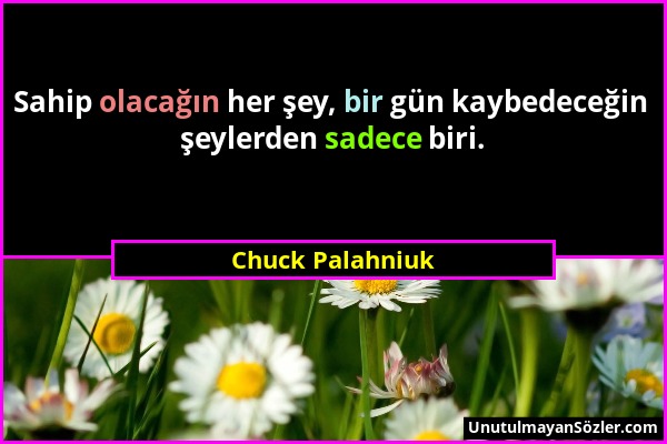 Chuck Palahniuk - Sahip olacağın her şey, bir gün kaybedeceğin şeylerden sadece biri....