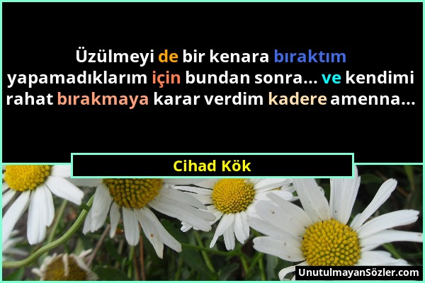 Cihad Kök - Üzülmeyi de bir kenara bıraktım yapamadıklarım için bundan sonra... ve kendimi rahat bırakmaya karar verdim kadere amenna......