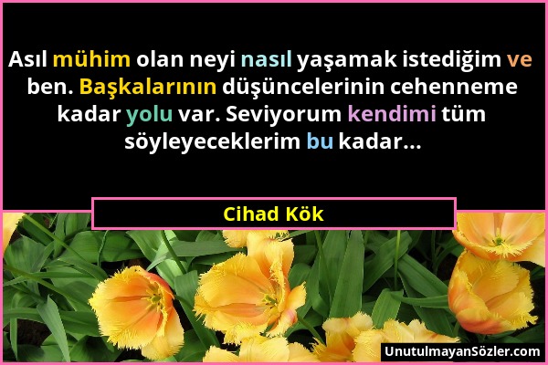 Cihad Kök - Asıl mühim olan neyi nasıl yaşamak istediğim ve ben. Başkalarının düşüncelerinin cehenneme kadar yolu var. Seviyorum kendimi tüm söyleyece...