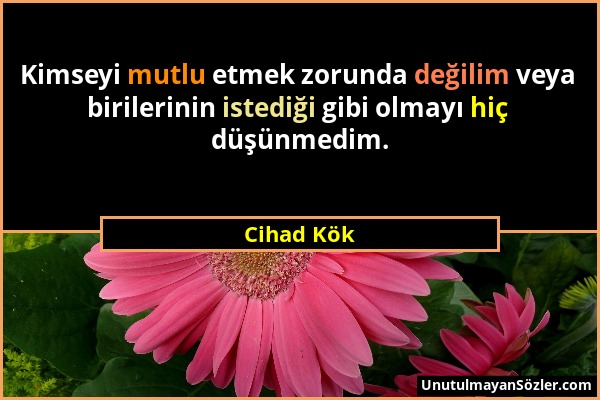 Cihad Kök - Kimseyi mutlu etmek zorunda değilim veya birilerinin istediği gibi olmayı hiç düşünmedim....