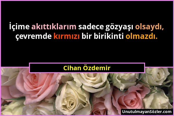 Cihan Özdemir - İçime akıttıklarım sadece gözyaşı olsaydı, çevremde kırmızı bir birikinti olmazdı....