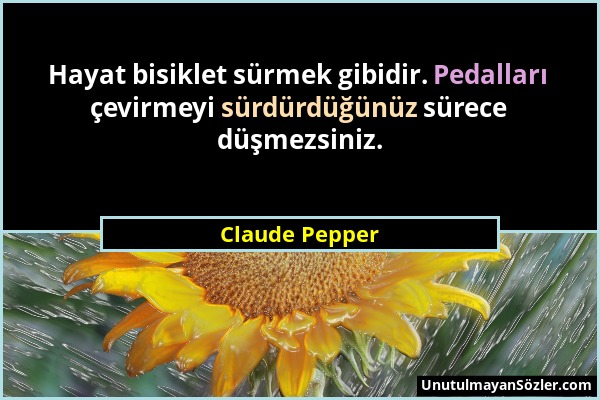 Claude Pepper - Hayat bisiklet sürmek gibidir. Pedalları çevirmeyi sürdürdüğünüz sürece düşmezsiniz....