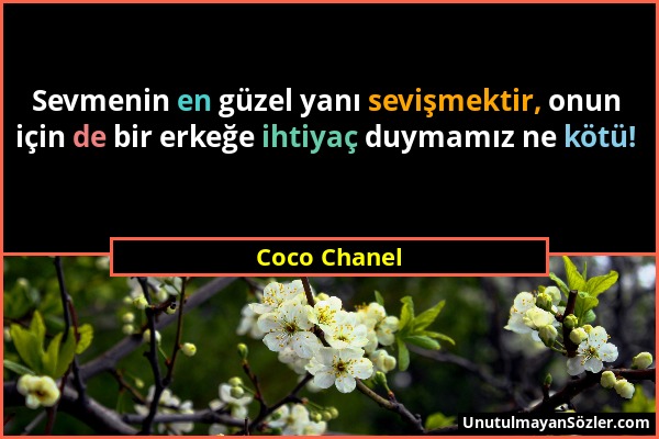 Coco Chanel - Sevmenin en güzel yanı sevişmektir, onun için de bir erkeğe ihtiyaç duymamız ne kötü!...