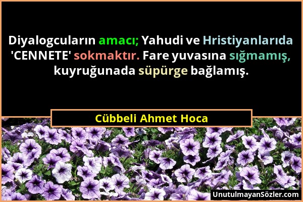 Cübbeli Ahmet Hoca - Diyalogcuların amacı; Yahudi ve Hristiyanlarıda 'CENNETE' sokmaktır. Fare yuvasına sığmamış, kuyruğunada süpürge bağlamış....
