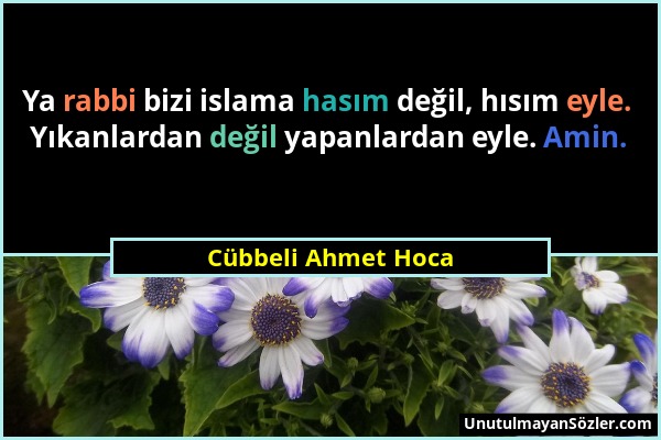 Cübbeli Ahmet Hoca - Ya rabbi bizi islama hasım değil, hısım eyle. Yıkanlardan değil yapanlardan eyle. Amin....