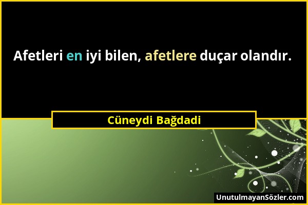 Cüneydi Bağdadi - Afetleri en iyi bilen, afetlere duçar olandır....