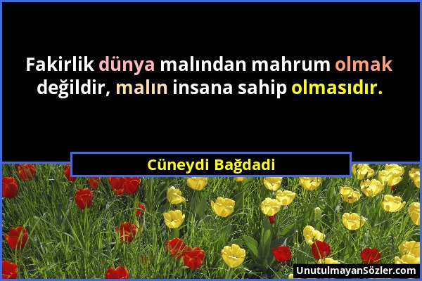 Cüneydi Bağdadi - Fakirlik dünya malından mahrum olmak değildir, malın insana sahip olmasıdır....