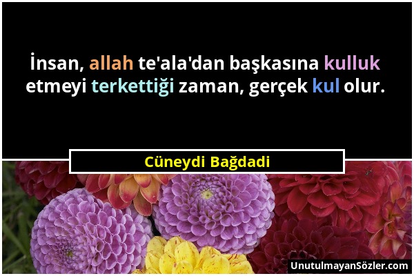 Cüneydi Bağdadi - İnsan, allah te'ala'dan başkasına kulluk etmeyi terkettiği zaman, gerçek kul olur....