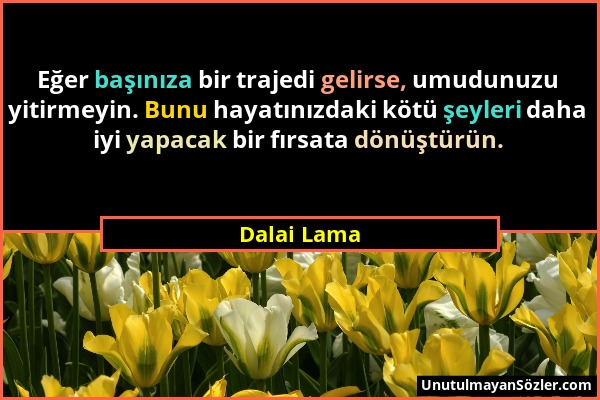 Dalai Lama - Eğer başınıza bir trajedi gelirse, umudunuzu yitirmeyin. Bunu hayatınızdaki kötü şeyleri daha iyi yapacak bir fırsata dönüştürün....