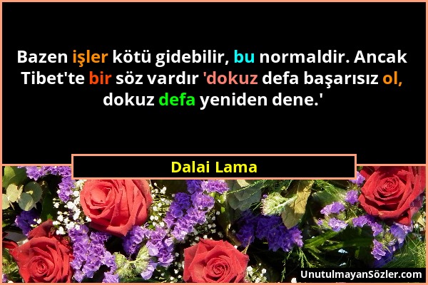 Dalai Lama - Bazen işler kötü gidebilir, bu normaldir. Ancak Tibet'te bir söz vardır 'dokuz defa başarısız ol, dokuz defa yeniden dene.'...