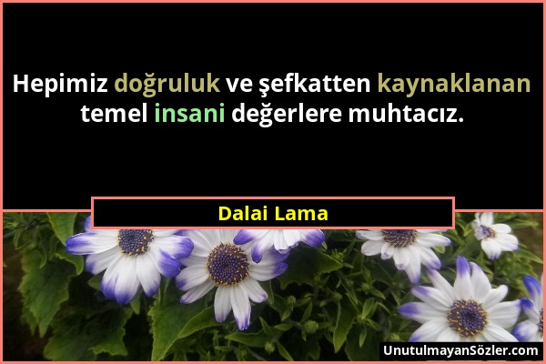 Dalai Lama - Hepimiz doğruluk ve şefkatten kaynaklanan temel insani değerlere muhtacız....