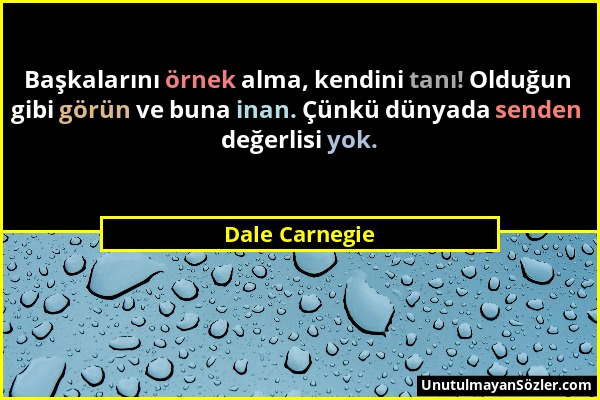 Dale Carnegie - Başkalarını örnek alma, kendini tanı! Olduğun gibi görün ve buna inan. Çünkü dünyada senden değerlisi yok....