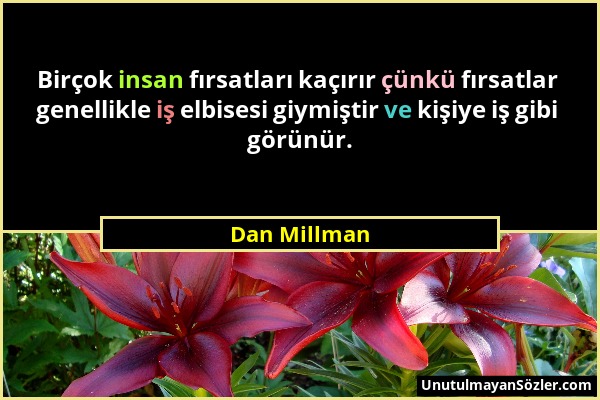 Dan Millman - Birçok insan fırsatları kaçırır çünkü fırsatlar genellikle iş elbisesi giymiştir ve kişiye iş gibi görünür....