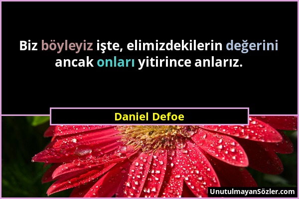 Daniel Defoe - Biz böyleyiz işte, elimizdekilerin değerini ancak onları yitirince anlarız....