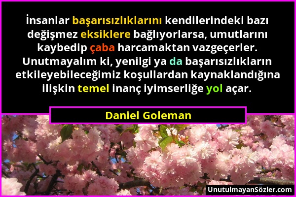 Daniel Goleman - İnsanlar başarısızlıklarını kendilerindeki bazı değişmez eksiklere bağlıyorlarsa, umutlarını kaybedip çaba harcamaktan vazgeçerler. U...