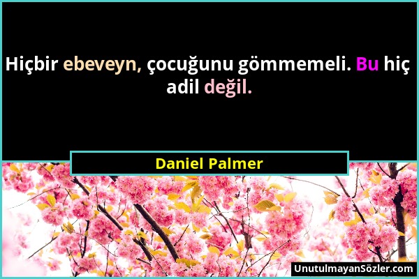 Daniel Palmer - Hiçbir ebeveyn, çocuğunu gömmemeli. Bu hiç adil değil....