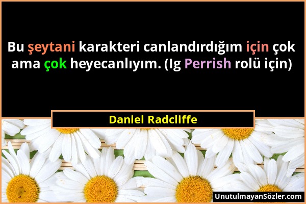 Daniel Radcliffe - Bu şeytani karakteri canlandırdığım için çok ama çok heyecanlıyım. (Ig Perrish rolü için)...