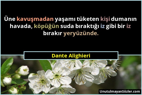 Dante Alighieri - Üne kavuşmadan yaşamı tüketen kişi dumanın havada, köpüğün suda bıraktığı iz gibi bir iz bırakır yeryüzünde....