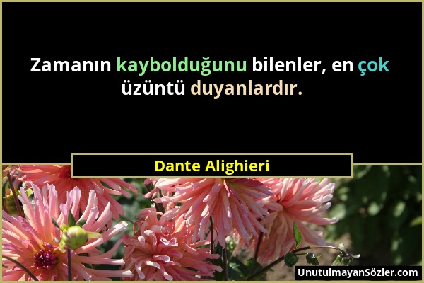 Dante Alighieri - Zamanın kaybolduğunu bilenler, en çok üzüntü duyanlardır....