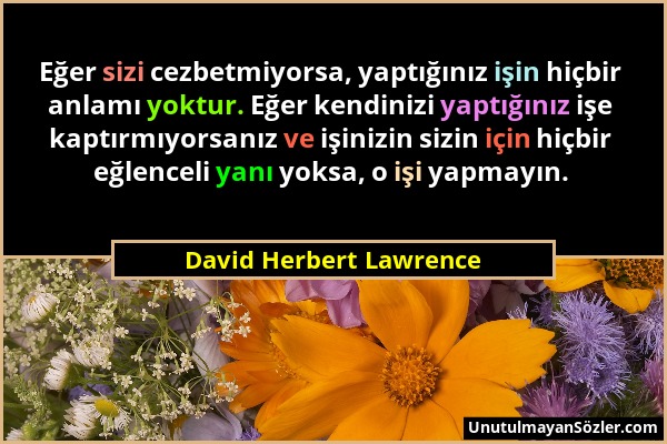 David Herbert Lawrence - Eğer sizi cezbetmiyorsa, yaptığınız işin hiçbir anlamı yoktur. Eğer kendinizi yaptığınız işe kaptırmıyorsanız ve işinizin siz...