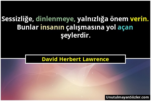David Herbert Lawrence - Sessizliğe, dinlenmeye, yalnızlığa önem verin. Bunlar insanın çalışmasına yol açan şeylerdir....