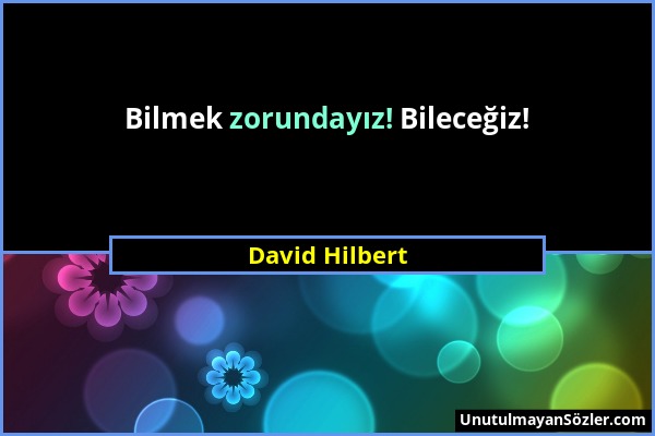 David Hilbert - Bilmek zorundayız! Bileceğiz!...