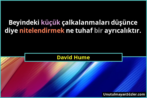 David Hume - Beyindeki küçük çalkalanmaları düşünce diye nitelendirmek ne tuhaf bir ayrıcalıktır....